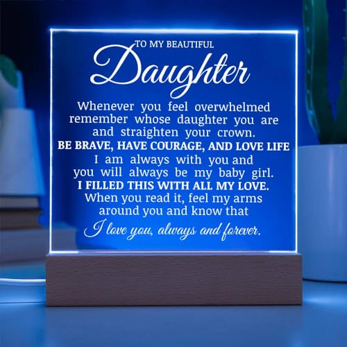 LED Square Acrylic Plaque - Inspirational Gift for Daughter with Wooden Base