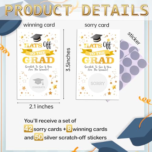 Graduation Scratch Off Game Cards 50 Pcs White Gold Party Activity