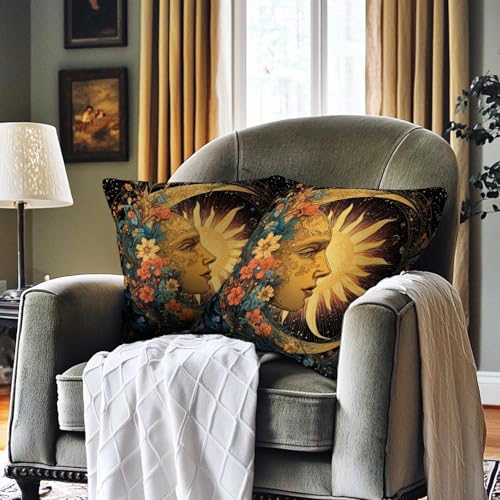 Celestial Sun Moon Throw Pillow Covers Set of 2 - 18x18 Inch