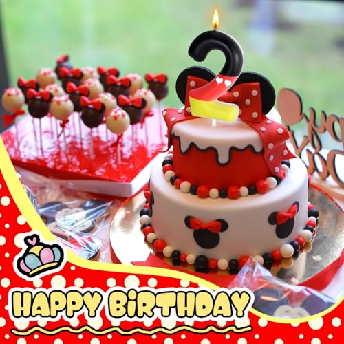 Red Black Number Birthday Candle - Mouse Cake Topper for Kids
