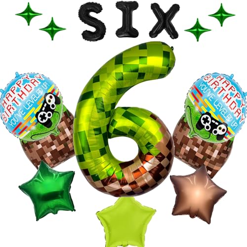 40-Inch Giant Green Pixel Miner Number 6 Balloons - 15 Pack