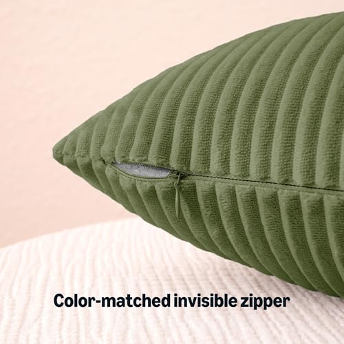Amazon Basics Corduroy Throw Pillow Covers, 18" x 18", Olive Green, 2-Pack