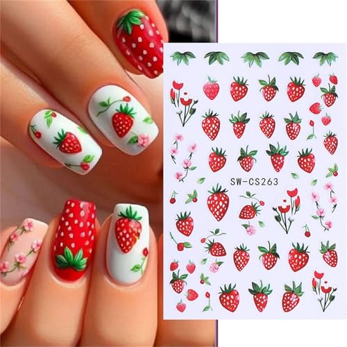 TailaiMei Fruit Nail Stickers - Self-Adhesive Fruit Nail Art Decals 5 Sheets