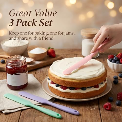 Ezymivs 3 Pack Silicone Jar Spatula Set - Long Handle Mini Scraper