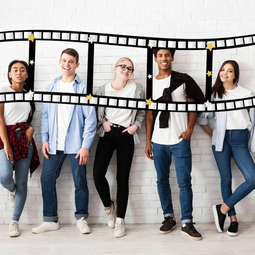 Large Movie Night Photo Booth Backdrop with Film Theme Props for Party