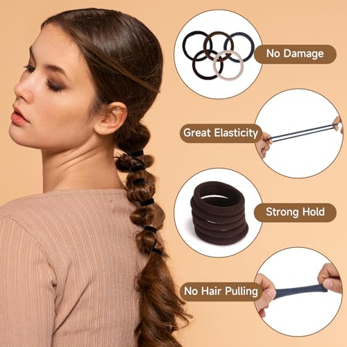 BRVN 100 Pcs Neutral Hair Ties Non-Slip Elastics for Thick & Thin Hair