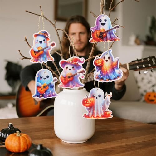 12 Halloween Tree Ornaments - Witch, Pumpkin & Ghost Decor Set