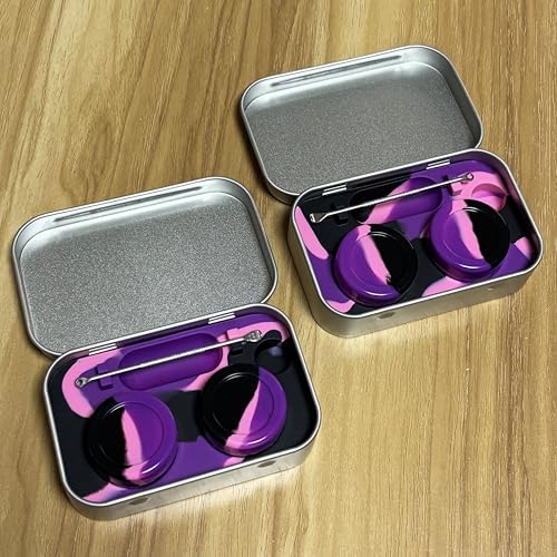 5ml Silicone Wax Containers with Tin Box & Spoon - Purple, Black, Pink