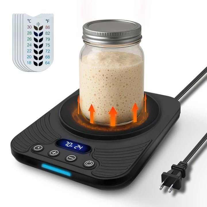 xoermioy Sourdough Starter Warmer – Precise Thermostat (70-110°F), Intelligent Memory & 24H Timer Function for Home Baking & Fermented Dough (Black)