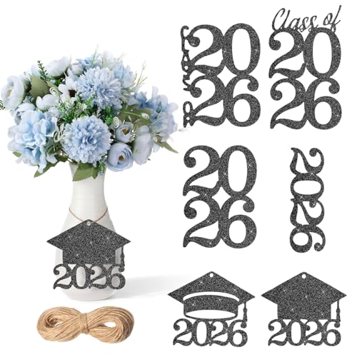 48 Gold Glitter Graduation 2026 Cutout Tags with Rope