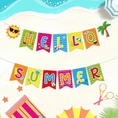 Hello Summer Banner Garland for Pool Party & Home Decor