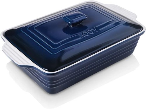 KOOV Ceramic Casserole Dish - Covered Rectangular Lasagna Pan for Cooking | 9 x 13 Inches, Gradient Blue