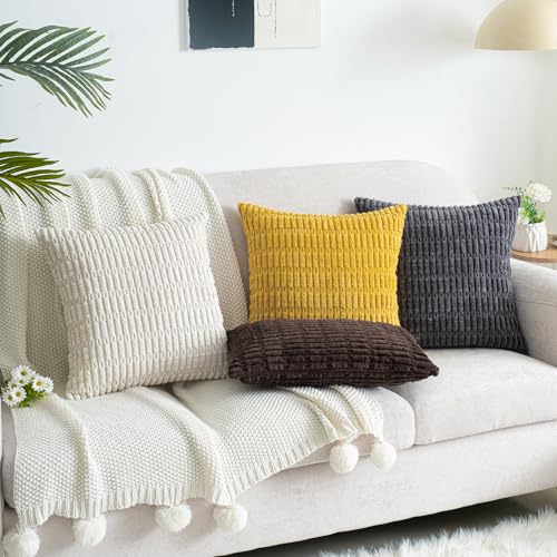Cream White Corduroy Lumbar Pillow Covers 12x20 - Set of 2