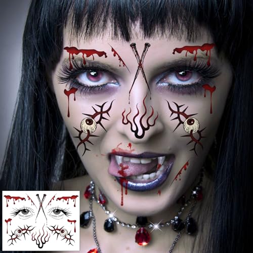 Konsait Halloween Face Tattoos, 8 Sheets Spider Web Fake Makeup Decals
