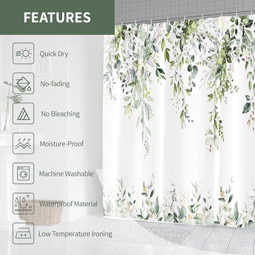 Eucalyptus Sage Green Shower Curtain - 72x72 Inch Floral Design