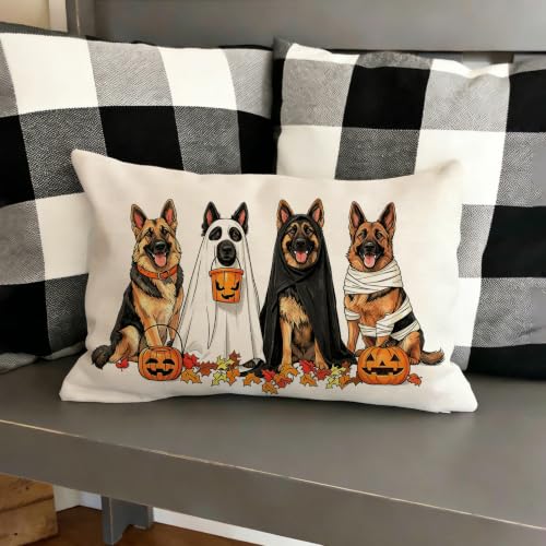Halloween Pillow Cover 12x20 Inch - German Shepherd Design - Black, White, Yellow