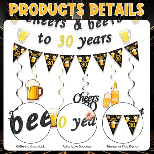 30th Birthday Decorations for Him - Black & Gold Banner Set