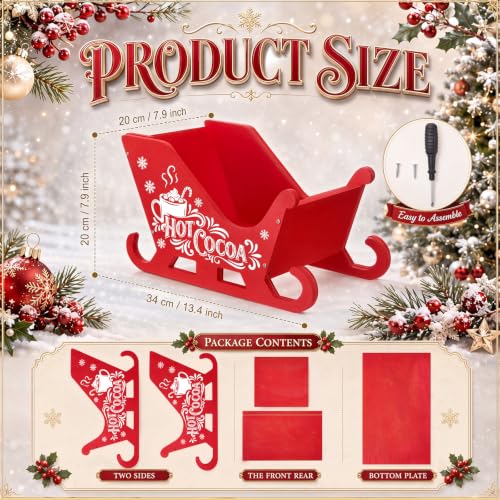 Christmas Sleigh Decor - Red Wooden Hot Cocoa Bar Tray - DIY Kit