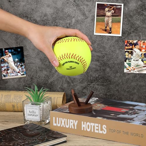 GUSHBIN Wooden Baseball Display Stand, Brown, 2.3" x 2"