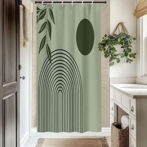 Boho Shower Curtain 48x72 Inch Green Leaves Design, Waterproof Polyester