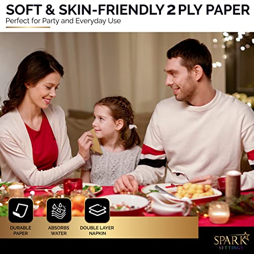 Gold Disposable Dinner Napkins - Soft 2-Ply Guest Towels, 40 Pack