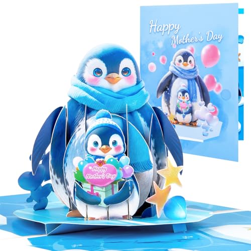 Penguin 3D Pop Up Mother's Day Greeting Card with Envelope