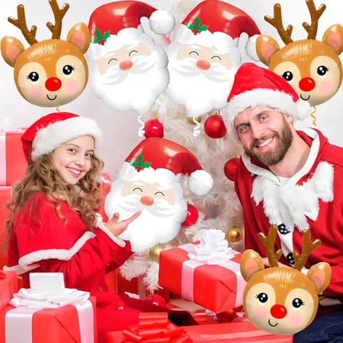 Christmas Santa Claus Reindeer Foil Balloons Set for Holiday Party Decorations