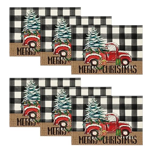 12x18 Inch Christmas Placemats Set of 6 - Buffalo Plaid Holiday Table Decor