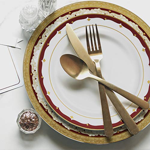 Laura Stein Vintage Burgundy Gold Rim Disposable Plastic Plates 64 Pack - Combo of 2 Sets
