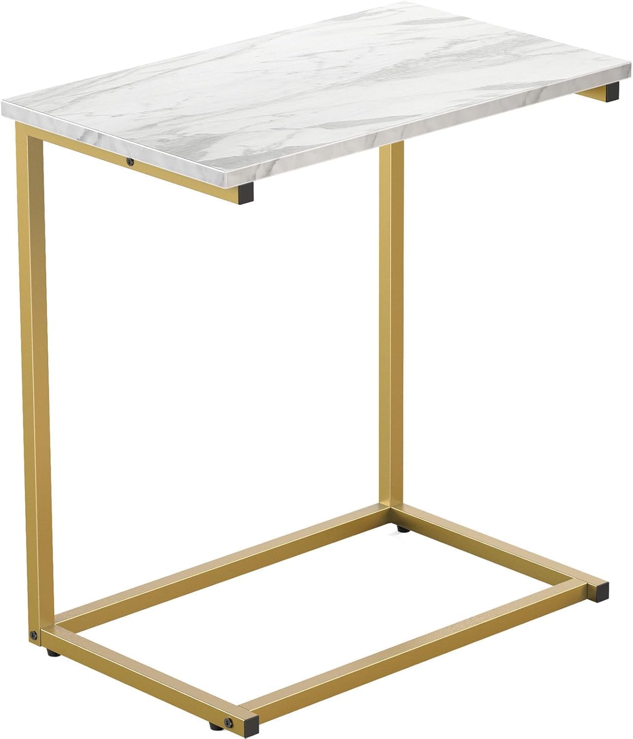 Pipishell C Shaped End Table - Modern Marbling Wood Top, 27-Inch High - Perfect for Couch or Sofa