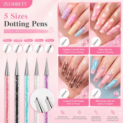 ZEOHBETY 5Pcs Nail Art Liner Brushes and Dotting Pen Tool Set