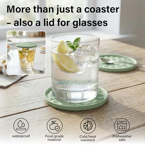 Sage Green Silicone Drink Coasters Set of 2 - Non-Slip & Reusable