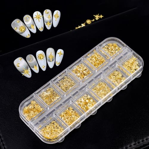 3D Gold Star Sun and Moon Metal Nail Charms - 12 Styles
