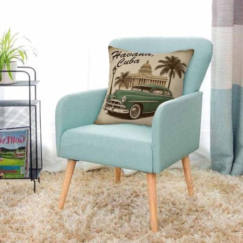 Havana Cuba Throw Pillow Cover - Vintage Car 18x18 Inch Cushion