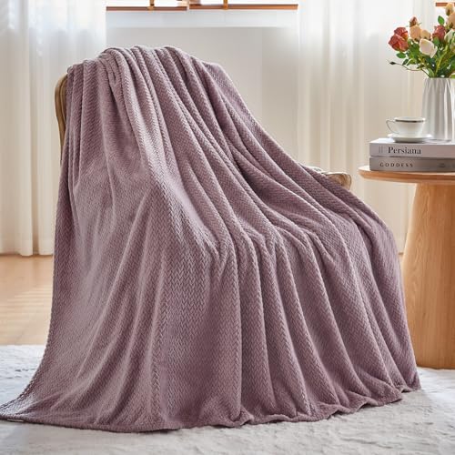 NEWCOSPLAY Flannel Fleece Throw Blanket, Light Purple Leaves Pattern, 50"x60"