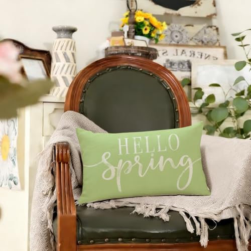 Hello Spring Green Throw Pillow Cover 12x20 Inch - ARGOOFG