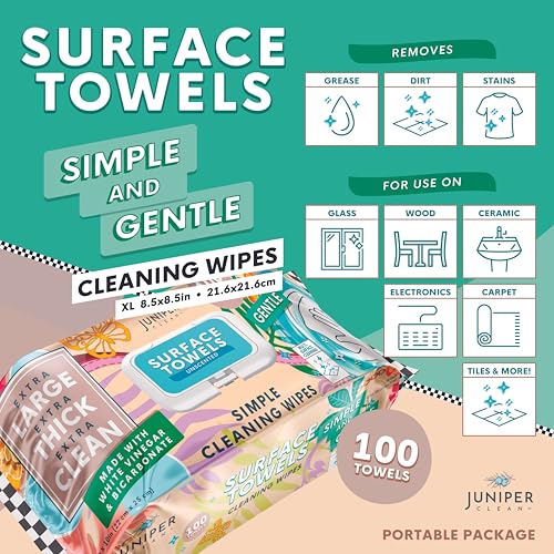 Juniper CLEAN Biodegradable All-Purpose Cleaning Wipes, Unscented, 100 Count