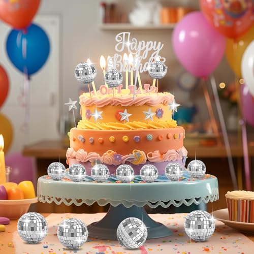 28 Pcs Disco Ball Cake Topper Set for Retro 70s Party Decorations