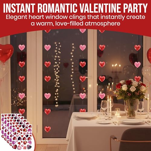 Valentine's Day Diamond Heart Window Clings - 200 Pack