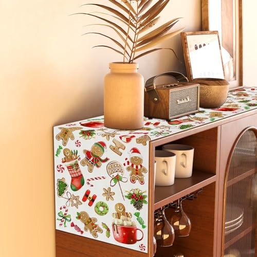 Christmas Gingerbread Table Runner 13x90 Inch Holiday Table Decor for Kitchen & Dining - Variation of Table Runner, 13" x 90"