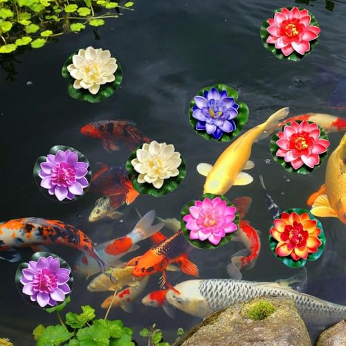 8-Pack Artificial Floating Foam Lotus Flowers with Lily Pads, 3.9 Inch