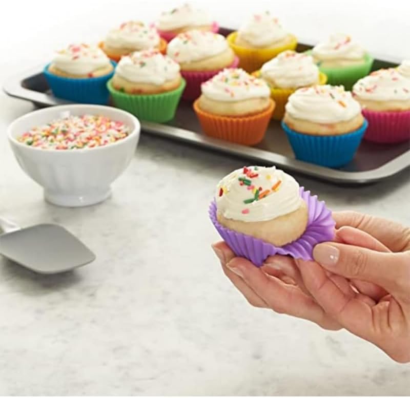 Skiennix Silicone Baking Cups - Reusable Non-Stick Cupcake Liners | 12 Pieces in Vibrant Colors