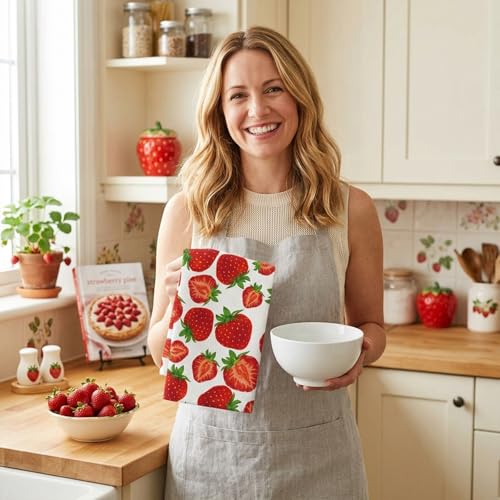 Strawberry Microfiber Kitchen Towels - Set of 2, 16"x24"