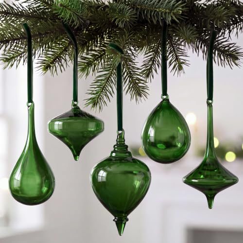 Seenelling Green Christmas Glass Finial Ornaments Set - Holiday Tree Decor
