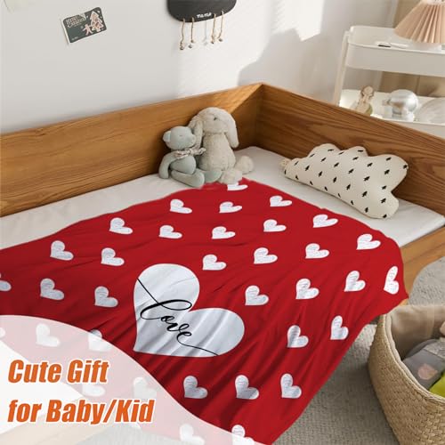 YeeJu Valentine's Day Kids Throw Blanket - Red Heart Fleece 40x50