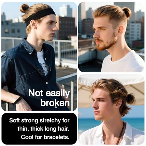 Brvlsoc Braided Black Hair Ties for Men - 10 Pack Strong Elastic Bands