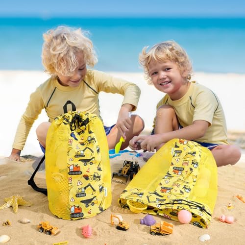 Truck Mesh Beach Bag for Kids - Large Drawstring Tote for Toys