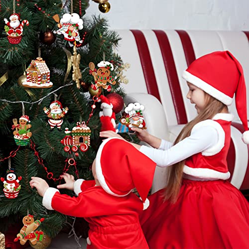 Wooden Gingerbread Christmas Ornaments Set - Santa Snowman House Decor