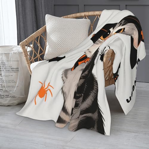 Witch Cat Halloween Throw Blanket, Soft Flannel Fleece, 40x50 Inch