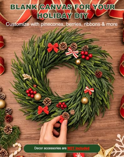 Green 2 Pack Artificial Norfolk Pine Wreath 26 Inch Christmas Front Door Decor
